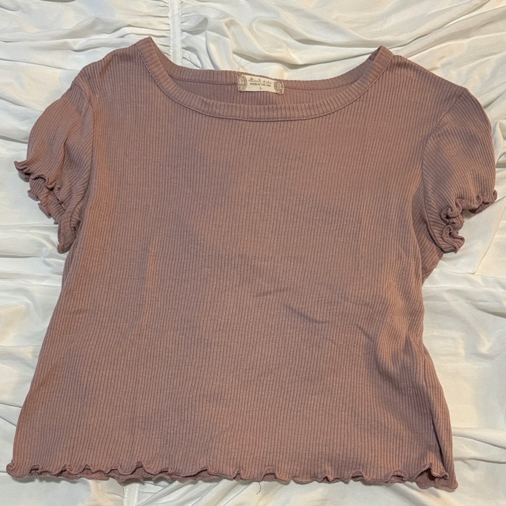 Altar’d State women’s large ruffled lettuce hem short sleeve top ribbed tight